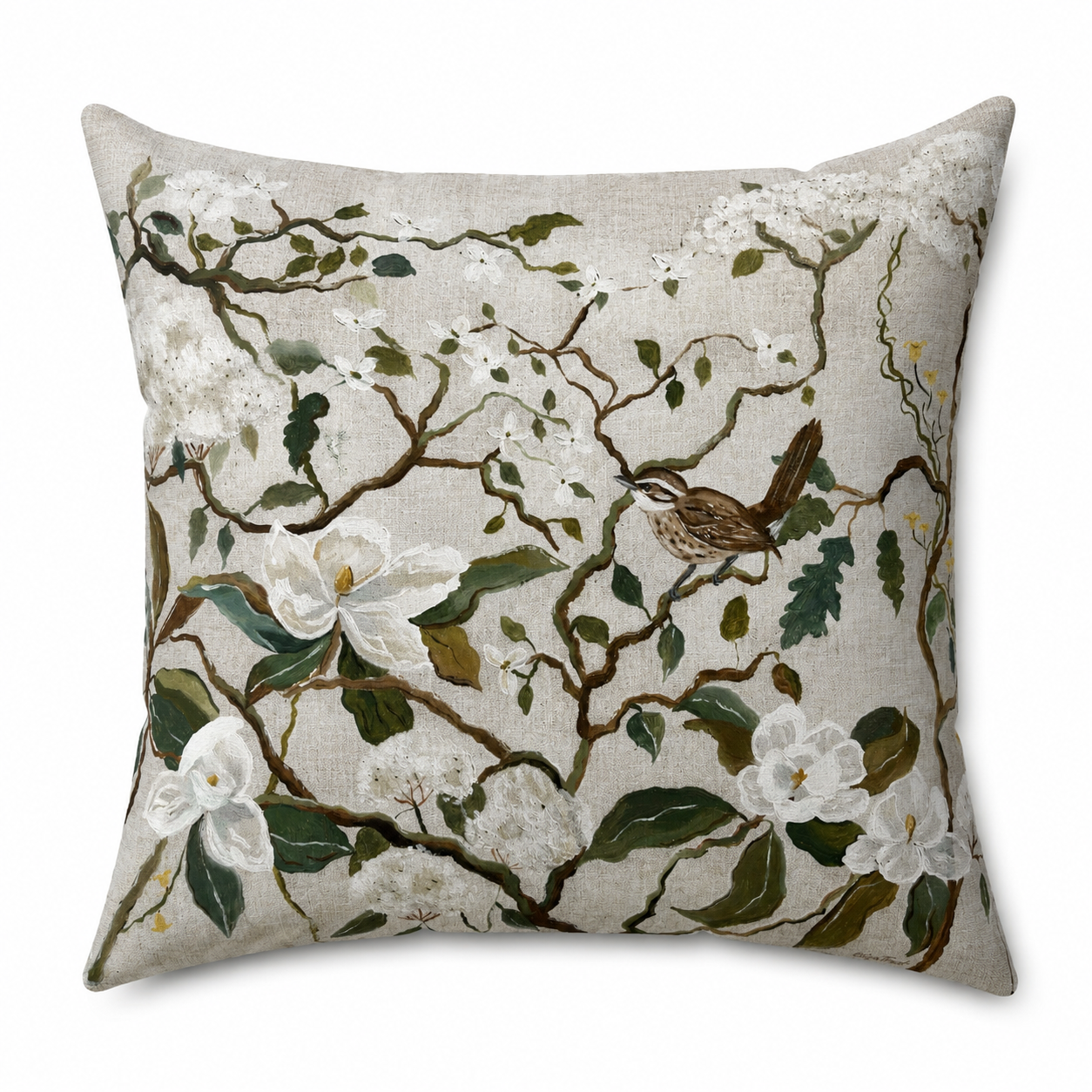 Southern Chinoiserie No IV : Carolina Wren Pillow Cover
