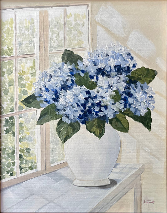 Blue Hydrangeas By the Window - Fine Art Print
