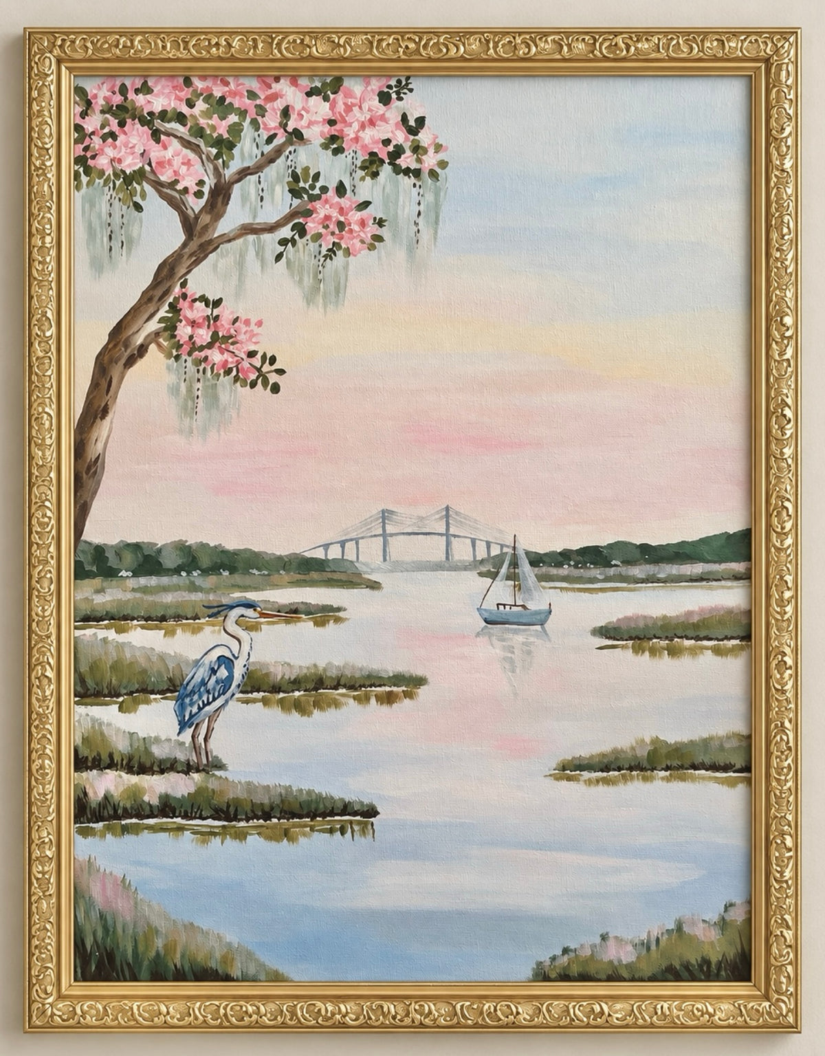 South Carolina Low-Country Myrtle Tree Blue Heron