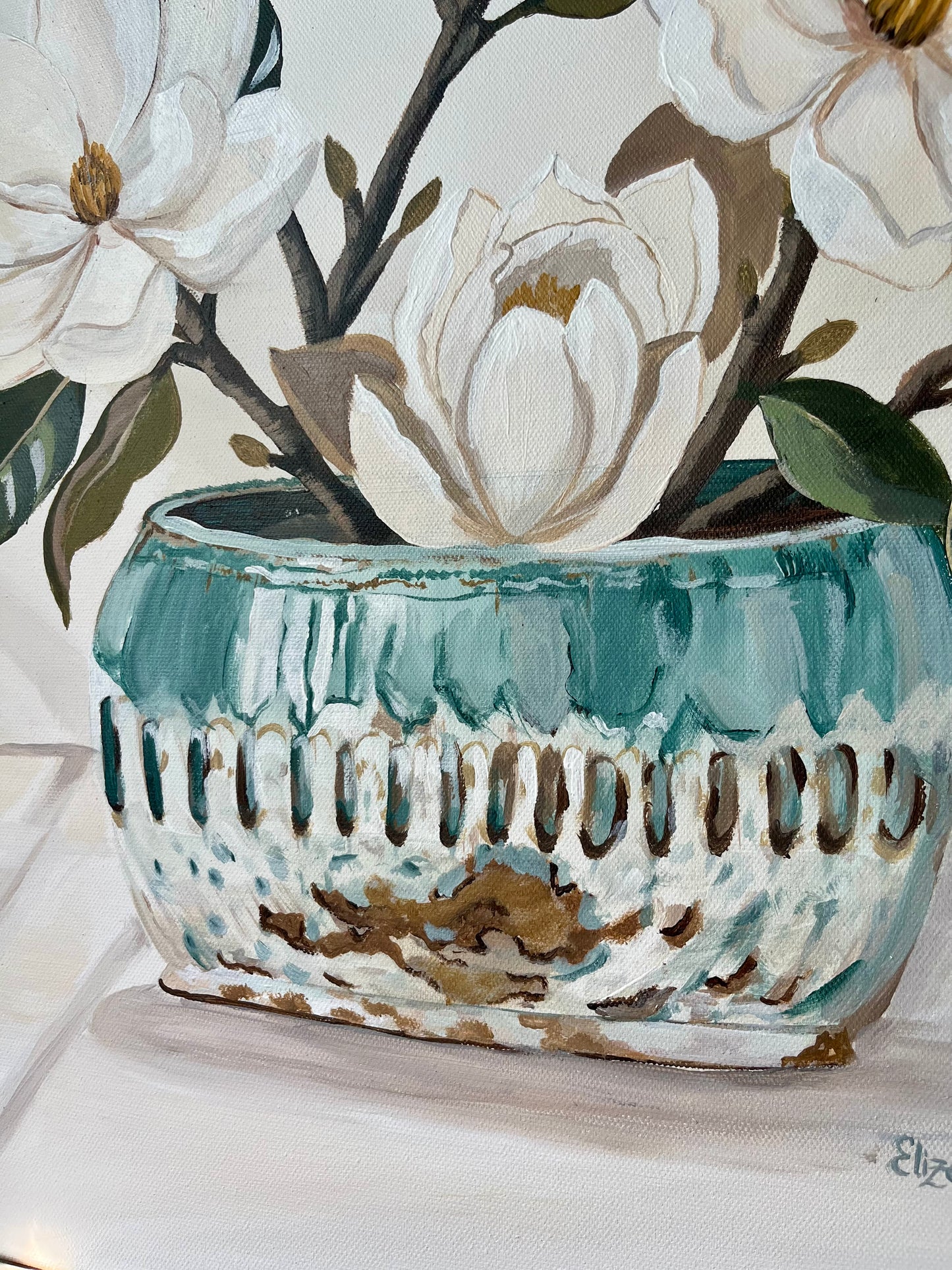 Southern Magnolias In McCartys Blue 24x24" original.