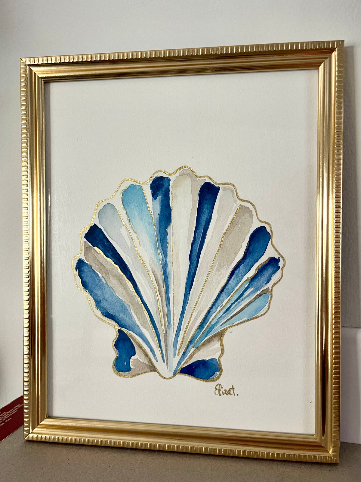 Navy Blue Scallop Painting 8x10"