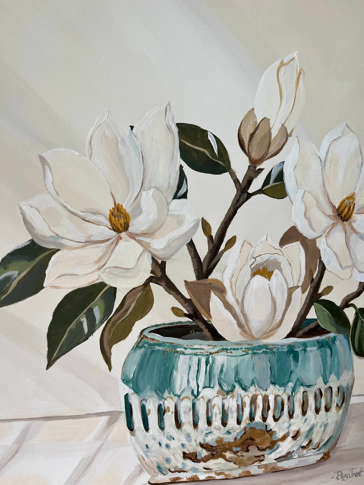 Southern Magnolias In McCartys Blue 24x24" original.