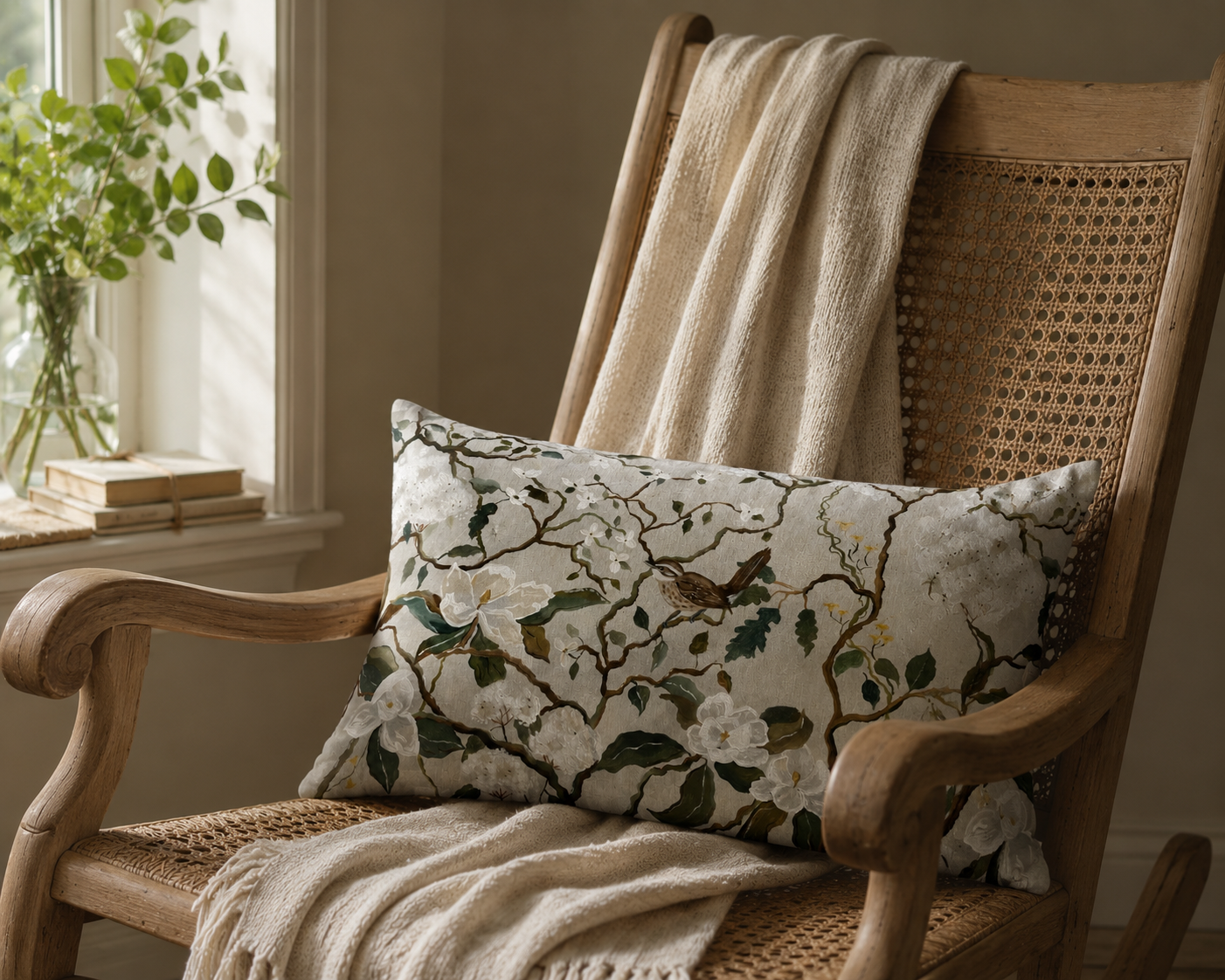Southern Chinoiserie No IV : Carolina Wren Pillow Cover