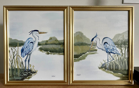 Blue Herons in the Marsh 8x10