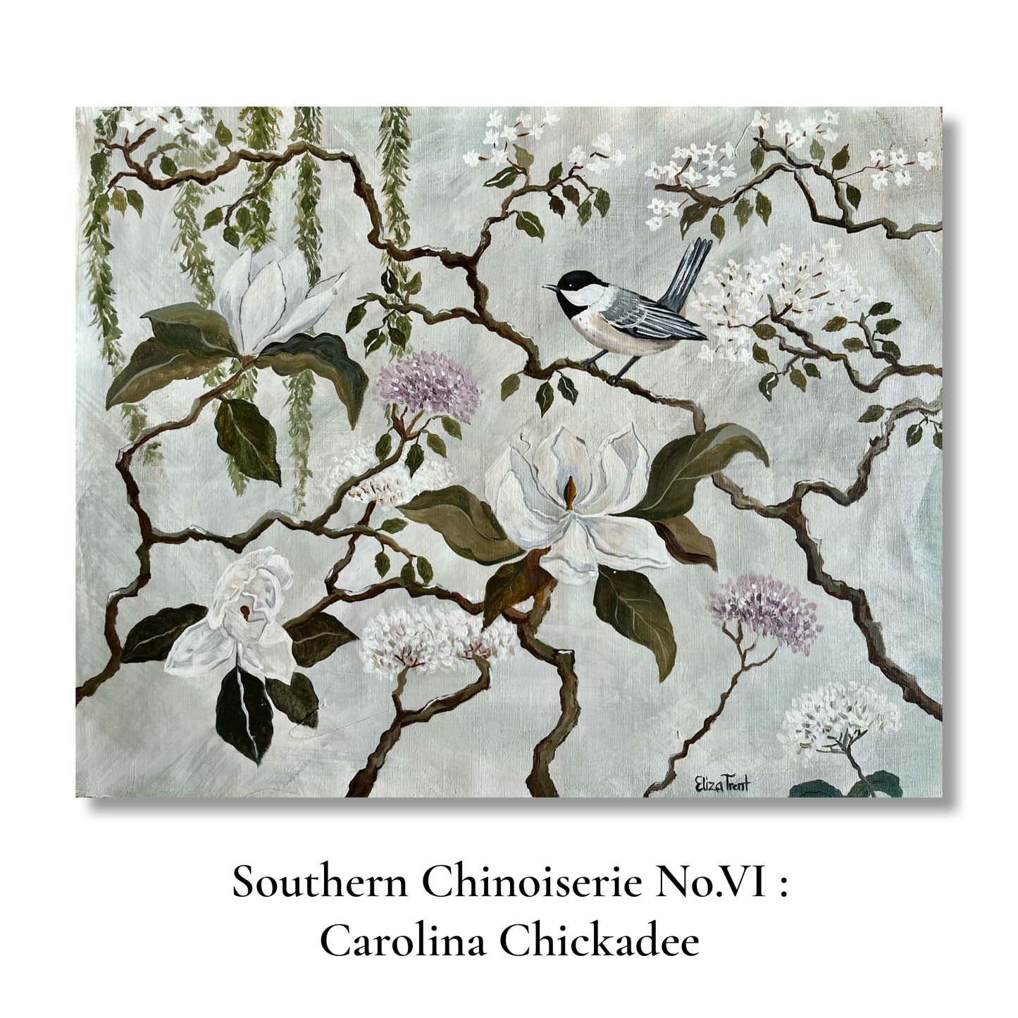 Southern Chinoiserie No.VI:Carolina Chickadee On Linen