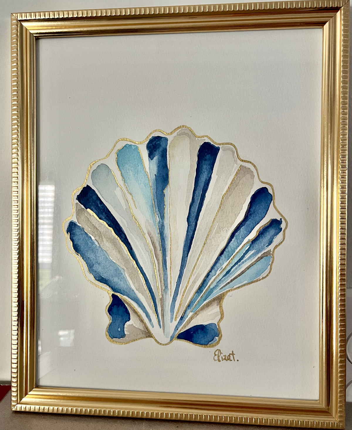 Navy Blue Scallop Painting 8x10"