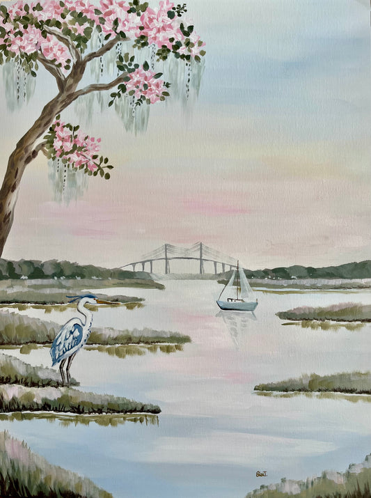 South Carolina Low-Country Myrtle Tree Blue Heron