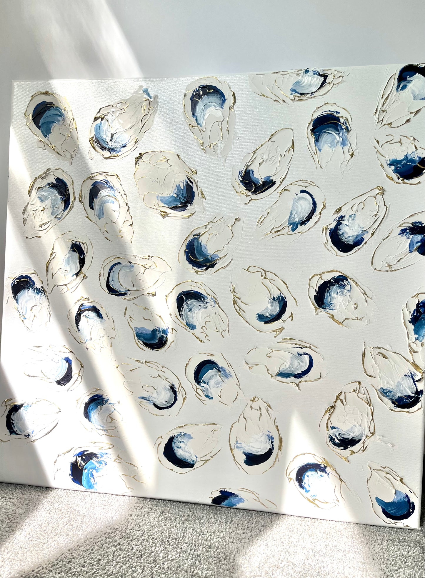 Salt & Gold Original Textured Oyster Painting 24x24"