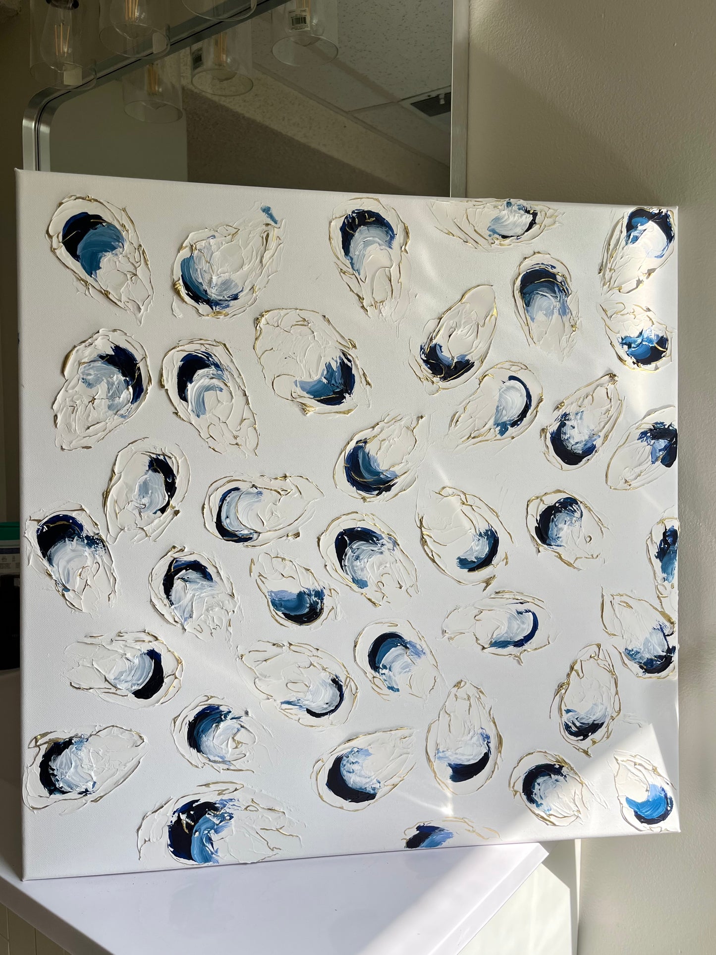 Salt & Gold Original Textured Oyster Painting 24x24"