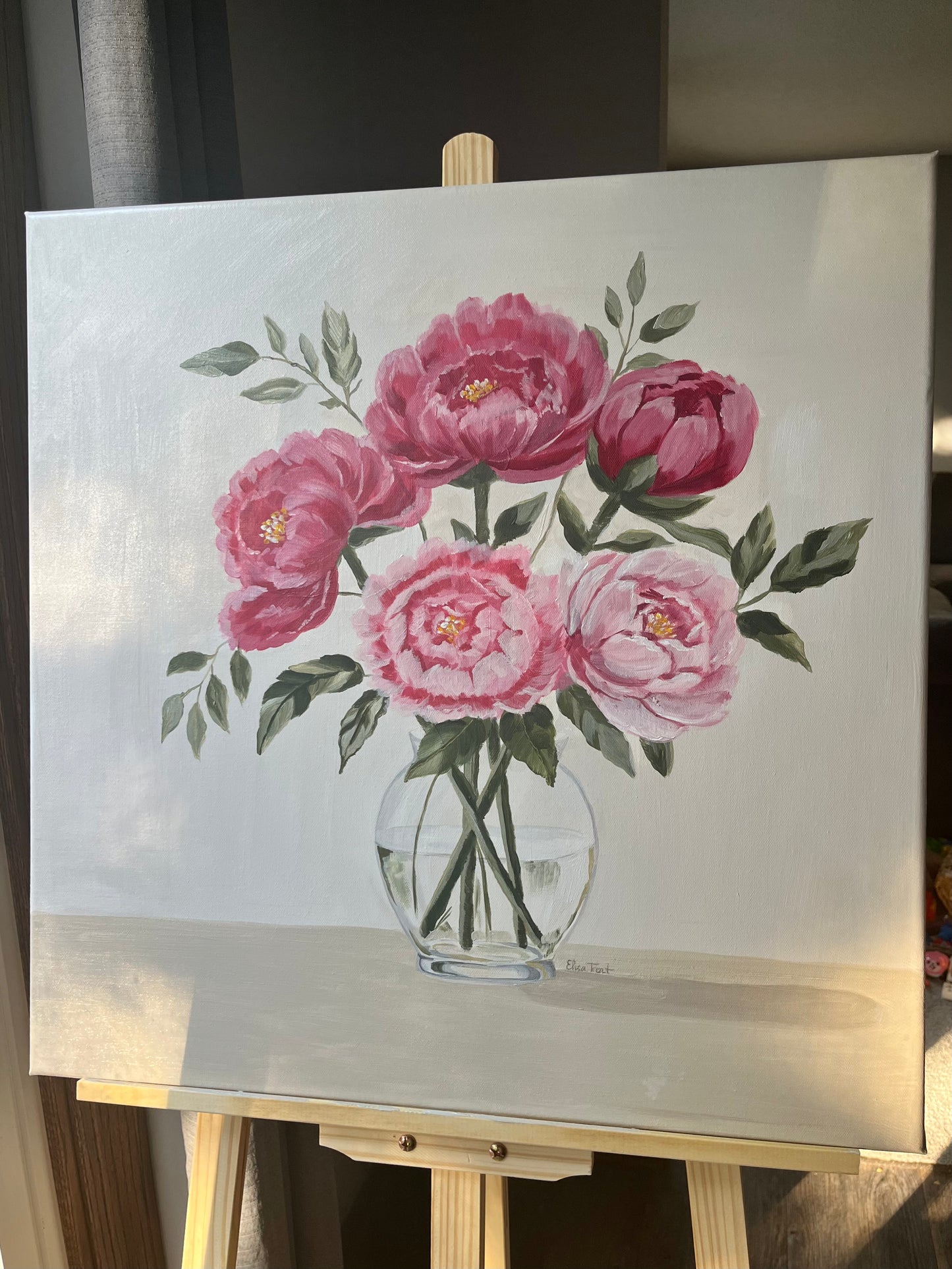 Raspberry Peonies | Original Acrylic Painting | 24×24”