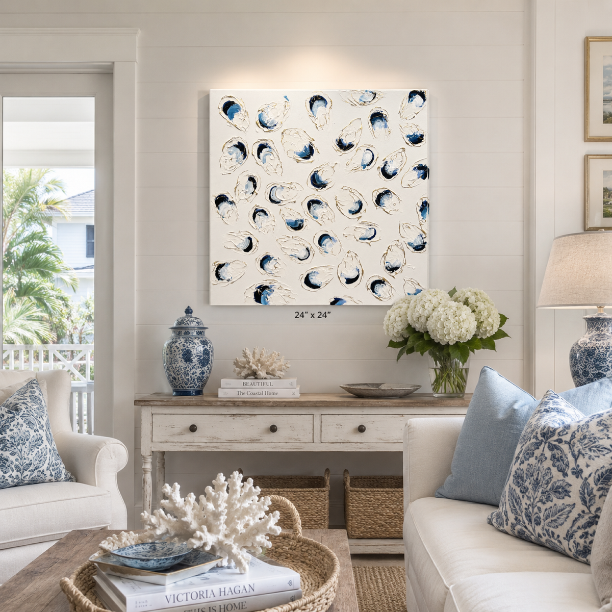 Salt & Gold Original Textured Oyster Painting 24x24"