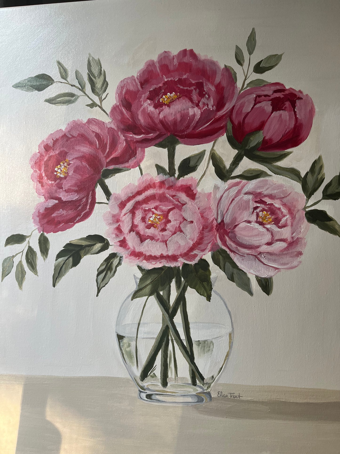 Raspberry Peonies | Original Acrylic Painting | 24×24”
